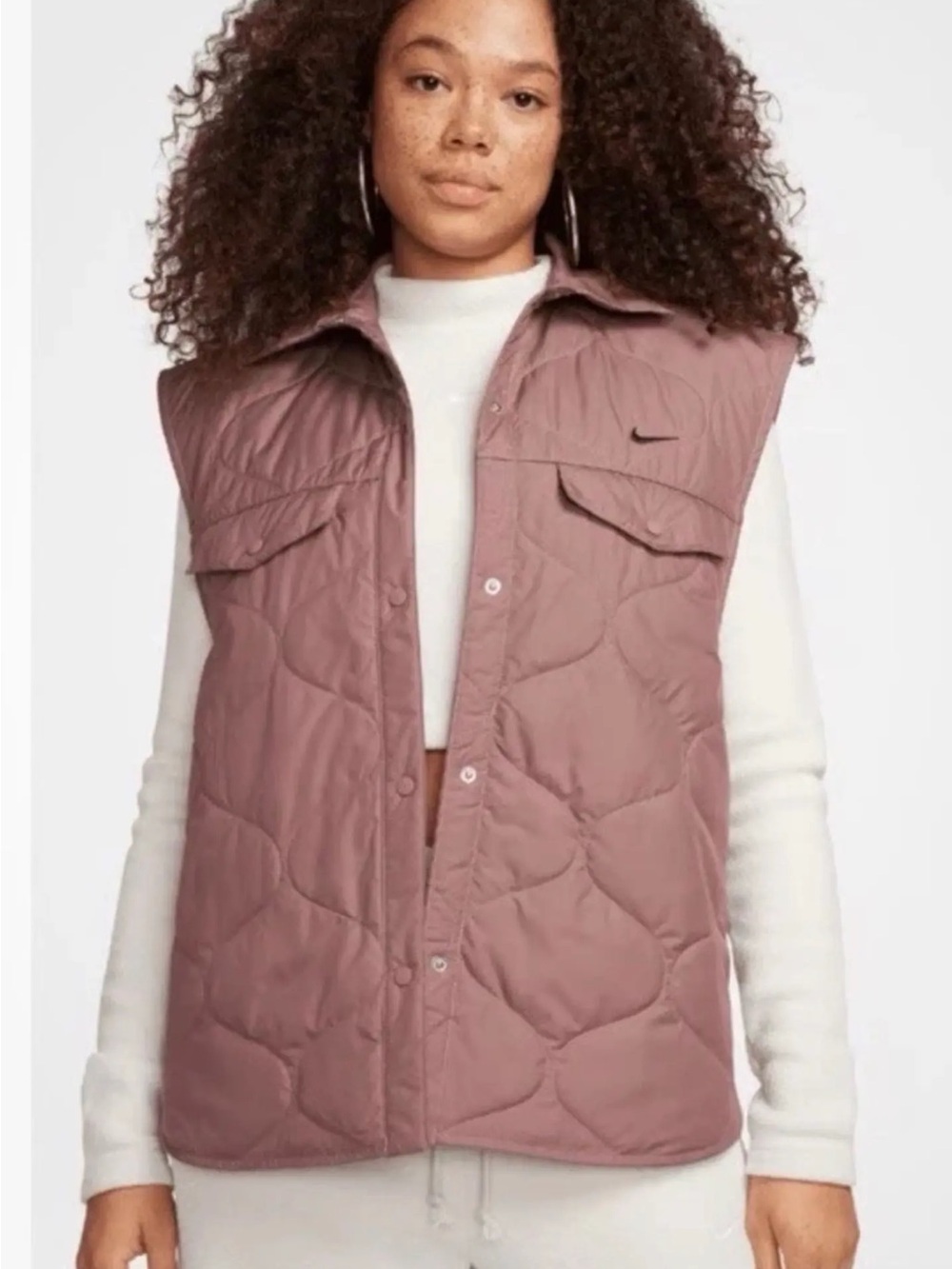 Nike Quilted Sleeveless Vest in Mauve